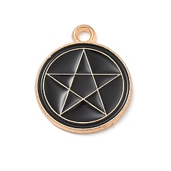 Звезда Подвески из эмали и сплава, золотой свет, без кадмия и без свинца, чёрные, плоский круглый шарм, звезда, 20x16.5x1 мм, отверстие : 2 мм