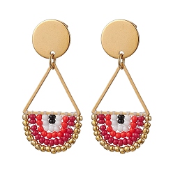 Красный Серьги-гвоздики из бисера в форме капли, с 304 соединительным кольцом из нержавеющей стали, золотые, красные, 40x19 мм
