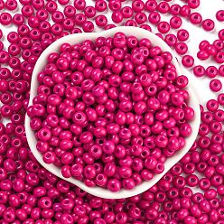 Deep Pink Imitation Jade Glass Seed Beads, Luster, Baking Paint, Round, Deep Pink, 5.5x3.5mm, Hole: 1.5mm