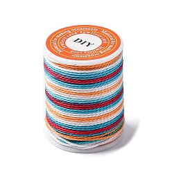 Разноцветный Сегментный окрашенный витой вощеный полиэфирный шнур, круглые, красочный, 1 мм, около 12.03 ярдов (11 м) / рулон