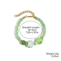 Зеленый лайм Браслеты из стекла и фарфора с цветами и черепахами для женщин, со сплавом и стразами, золотые, зеленый лайм, 7.09 дюйм (18 см)