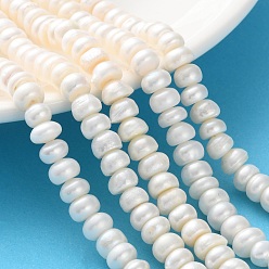 Желтая Старая Ткань  Нити из натурального культивированного пресноводного жемчуга, рондель, класс 3, старое кружево, 7~8 мм, отверстие : 0.7~0.8 мм, около 61~82 шт / нитка, 13.46''~14.69'' (34.2~37.3 см)