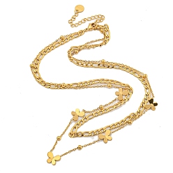 Бабочка 304 двухслойные колье из нержавеющей стали, ожерелья шкентеля, бабочка, 15.83~16.02 дюйм (40.2~40.7 см)