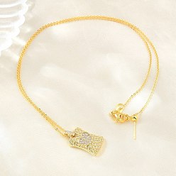 Claro Collares ajustables con colgante rectangular de corazón y circonitas cúbicas micro pavé de latón., sin plomo y cadmio, chapado en rack, larga duración plateado, real 18 k chapado en oro, Claro, 18.19 pulgada (46.2 cm)