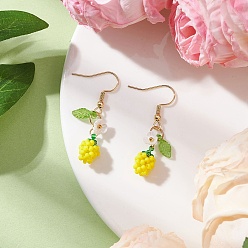 Желтый Серьги-подвески в форме яблок из стеклянного бисера ручной работы, с акриловым листом и цветком из смолы и 304 крючками для сережек из нержавеющей стали, золотые, желтые, 40x7.5 мм