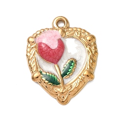 Цветок 304 нержавеющей стальной эмали подвески, золотые, цветок, 23.5x18x2.5 мм, отверстие : 1.6 мм