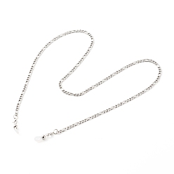 Нержавеющая Сталь Цвет 304 цепочки для очков из нержавеющей стали, цепочки для очков, шейный ремешок для очков, с застежками-клешнями из сплава и резиновыми петлями на концах, цвет нержавеющей стали, 30.12 дюйм (76.5 см)