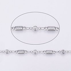 Stainless Steel Color Tarnish Resistant 304 Stainless Steel Chains, Soldered, Rectangle and Flower, Stainless Steel Color, 8x3.5x1mm, 10x3x1.5mm, about 32.8 Feet(10m)/card
