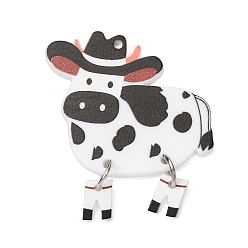 Black Printed Opaque Resin Pendants, Cowboy Cow Charm, with Platinum Iron Loops, Black, 37x33x3mm, Hole: 1.6mm