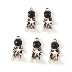 Antique Silver Alloy Pendants, with Black Acrylic, Cadmium Free & Lead Free, Spaceman with Star, Antique Silver, 21.5x9.5x5mm, Hole: 1.2mm
