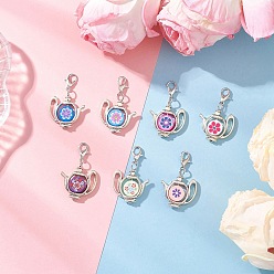 (52) Непрозрачная лаванда Подвеска для чайника ручной работы из полимерной глины и тибетского серебряного сплава, с карабин-лобстерами , разноцветные, 36.5 мм