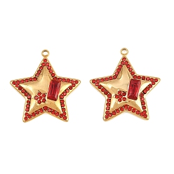 Ligero Siam 304 Colgantes del rhinestone del acero inoxidable, estrella con dijes rectangulares, revestimiento de iones (ip), real 18 k chapado en oro, Tailandia ligera, 23x21x3.5 mm, agujero: 1.4 mm