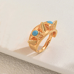 Бирюза Кольца для женщин с латунным паве из кубического циркония, золотые, бирюзовые, 11 мм, внутренний диаметр: 16мм~18мм