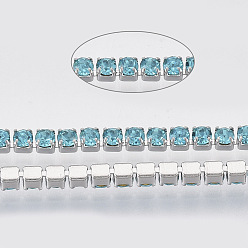 Аквамарин 304 цепочки из страз из нержавеющей стали, с катушкой, горный хрусталь чашка цепи, цвет нержавеющей стали, аквамарин, 2x2x2 мм, около 32.8 футов (10 м) / рулон.