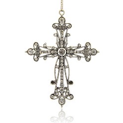 Античное Серебро Античный серебряный сплав горный хрусталь большие кулоны, крест ожерелье прелести, 93x71.5x7 мм, отверстие : 3 мм