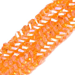 Dark Orange Electroplate Transparent Glass Beads Strands, Triangle, Faceted, AB Color Plated, Dark Orange, 2~3x3~3.5x3~3.5mm, Hole: 0.7~0.9mm, about 122~136pcs/strand, 10.43~11.61 inch(26.5~29.5cm)