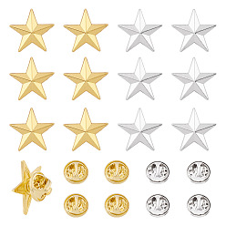 Платиновый & Золотой 12 шт. 2 цвета брошь-звезда из цинкового сплава, булавки для воротника мужской рубашки, платиной и золотом, 20x20.5x4.5 мм, 6 шт / цвет
