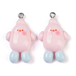 Pink Подвески из смолы, с платиново-железными петлями, розовые, 32x19x8 мм, отверстие : 2 мм