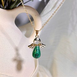 Малахит Европейский синтетический малахит с подвеской в виде ангела из сплава и крыльями, колье для женщин., платина, 19.69 дюйм (50 см)