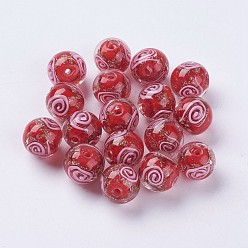 Red Handmade Lampwork Beads, Inner Flower, Round, Red, 11.5~12mm, Hole: 2mm