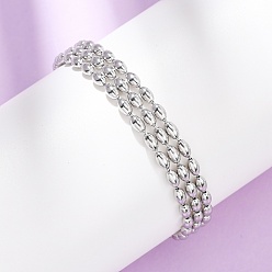 Нержавеющая Сталь Цвет 304 многорядные браслеты из бусин из нержавеющей стали, браслеты из овальных звеньев для женщин, цвет нержавеющей стали, 7-1/4 дюйм (18.5 см)