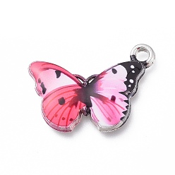 Ярко-Розовый Подвески из эмали и сплава, без кадмия и без свинца, бабочка, платина, ярко-розовый, 20x12.5x2.2 мм, отверстие : 1.6 мм