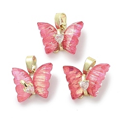 Розовый Настоящие позолоченные подвески из латуни с микропаве из кубического циркония, cmолой, долговечный, без кадмия и без свинца, бабочка, туманная роза, 18 мм, отверстие : 11.5x14.5x6 мм