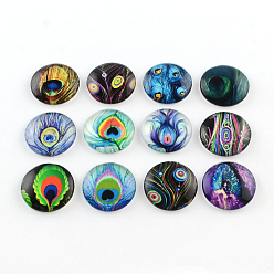 (52) Непрозрачная лаванда Половина раунд / купол перо шаблон стекло Flatback кабошоны для поделок проектов, цвет перьев, 12x4 мм