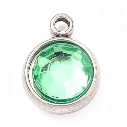 Светлый Изумруд 304 прелести нержавеющей стали, с акриловыми стразами, очарование камня, граненые, плоско-круглые, цвет нержавеющей стали, lt.emerald, 10x8x4 мм, отверстие : 1.3 мм