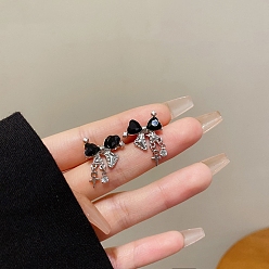 Bowknot Alloy Stud Earring, with Sterling Silver Pin and Rhinestone, Bowknot, 22mm