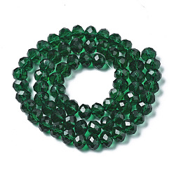 Dark Green Glass Beads Strands, Faceted, Rondelle, Dark Green, 8x6mm, Hole: 1mm, about 65~68pcs/strand, 15.7~16.1 inch(40~41cm)