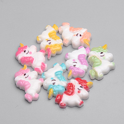 (52) Непрозрачная лаванда Кабошоны из смолы, единорог, разноцветные, 19x24x5 мм