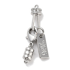 Platinum Brass Micro Pave Clear Cubic Zirconia Clasps, Cadmium Free & Nickel Free & Lead Free, Rectangle & Column, Platinum, 18mm