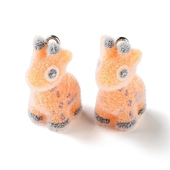 Dark Orange Flocking Resin Pendants, Giraffe Charm, with Platinum Iron Loop, Dark Orange, 27x11x11.5mm, Hole: 2mm