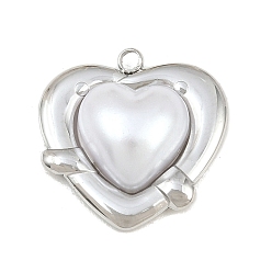 Stainless Steel Color 304 Stainless Steel with Plastic Pearl Pendants, Heart Charms, Stainless Steel Color, 20.5x20.5x6mm, Hole: 1.7mm