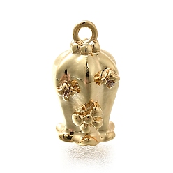 Настоящее золото 18K Латунные микро проложить кубического циркония подвески, без кадмия, без никеля и без свинца, Флорес конваллария прелести, реальный 18 k позолоченный, 13x7x8 мм, отверстие : 1.2 мм