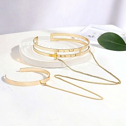 Золотой Браслеты-манжеты из сплава, двойные браслеты для женщин, золотые, внутренний диаметр: 2-3/8 дюйм (6 см) и 3-1/8 дюйм (8 см)