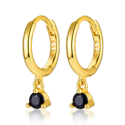Черный Серьги-кольца из настоящего 18k позолоченного 925 стерлингового серебра, с Цирконом алмазных прелестей, с печатью s925, чёрные, 17 мм