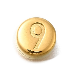 Золотой Вакуумное покрытие pvd 201 шарики из нержавеющей стали, плоские круглые с номером 9, золотые, 7x3.5 мм, отверстие : 1.5 мм