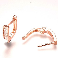 Rose Gold Brass Micro Pave Cubic Zirconia Earring Findings, Hoop Earring Findings with Latch Back Closure, Rose Gold, 18x13x4mm, Hole: 1.5mm, Pin: 1x1.4mm