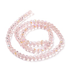 Pink Electroplate Glass Beads Strands, Half Rainbow Plated, Faceted, Rondelle, Pink, 4x3mm, Hole: 0.4mm, about 123~127pcs/strand, 16.5~16.9 inch(42~43cm)