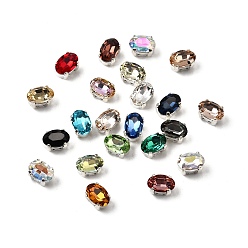 (52) Непрозрачная лаванда Шить на горный хрусталь, стекло горный хрусталь, овальные, с платиновыми латунными зубцами, разноцветные, 6x4x4 мм, отверстие : 0.7 мм