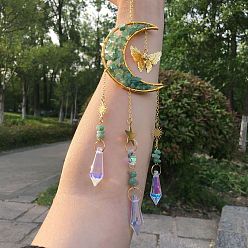 Зеленый Авантюрин Стеклянные ловцы солнца, Подвески из натурального зеленого авантюрина с луной и бабочкой, 390 мм