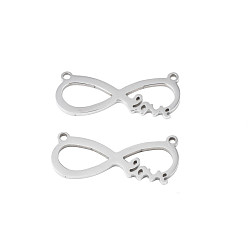 Stainless Steel Color Non-Tarnish 201 Stainless Steel Connector Charms, Infinity, Stainless Steel Color, 25x10x1mm, Hole: 1.2mm
