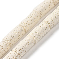 (404) Непрозрачное AB Кислое яблоко Бусы из натуральной лавы, колонка, окрашенные, цветочный белый, 14x7 мм, отверстие : 1.5 мм, около 28 шт / нитка, 15.55'' (39.5~40 см)