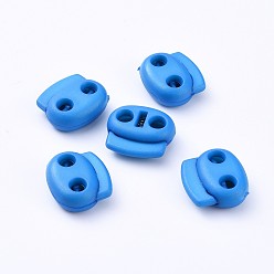 Dodger Blue Plastic Spring Cord Locks, 2 Hole Drawstring Toggle Spring Clasp, Dodger Blue, 17.5x19.5x7.5mm, Hole: 4.5mm
