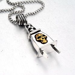 Античный Серебрянный & Античный Золотой Плаг-череп на Хэллоуин 304 ожерелья с подвеской из нержавеющей стали, старинное серебро и античный золотой, 23.62 дюйм (60 см)