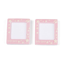 Белый Непрозрачные кабошоны из смолы, квадрат со звездой и надписью «медвежонок», белые, 38.8x34x6.2~7.1 мм