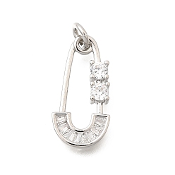 Платина Латунные подвески с фианитами, подвески в форме скрепки, долговечный, платина, 20x10x3 мм, отверстие : 5x3 мм