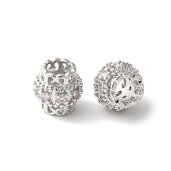 Лавандовый румянец Латунные микро проложить Цирконий Европейский бисером, баррель, стойки покрытие, прочное покрытие, без кадмия и без свинца, лавандовый румянец, 8x7.5 мм, отверстие : 4 мм